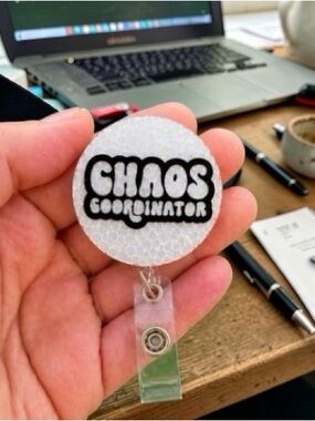 Chaos Coordinator Reflective Badge Reel - White